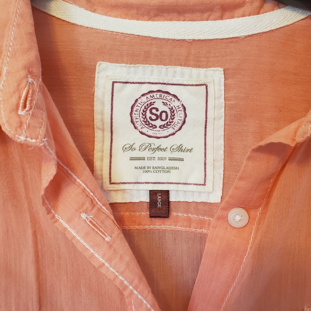 SO | Perfect Shirt Coral Lightweight Button Down Cuffed Sleeve Cotton Shirt - L - Picture 3 of 4